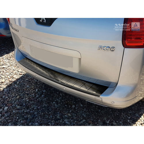 Achterbumper beschermlijst Zwart RVS Peugeot 5008 2009-2016 'Ribs'